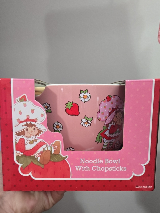 Other - Pink Strawberry Shortcake Noodle Bowl with Chopsticks, Ceramic